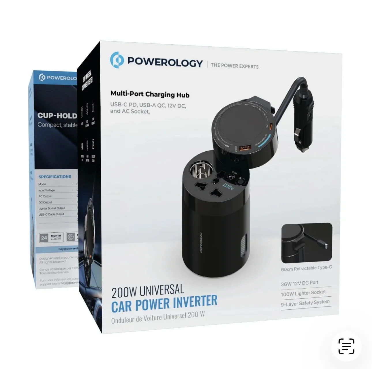 مبدل برق خودرو پاورولوجی مدل CAR POWER INVERTER 200W UNIVERSAL PWCPI200WBK