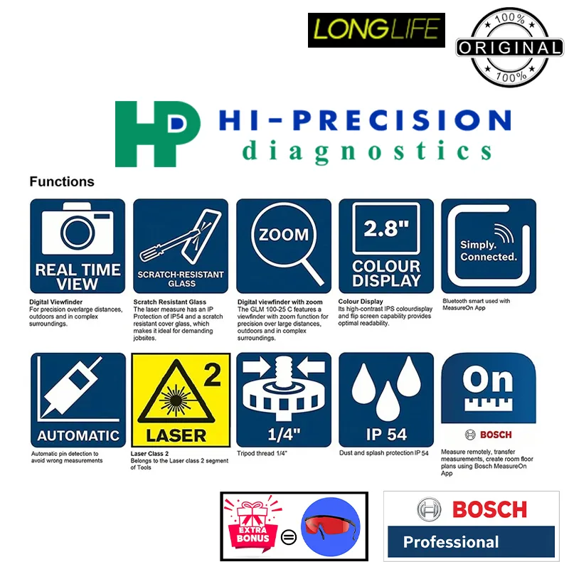 متر لیزری بوش مدل دوربین دار GLM 150-27C Professional Extra Glass Red Laser برد 150 متر