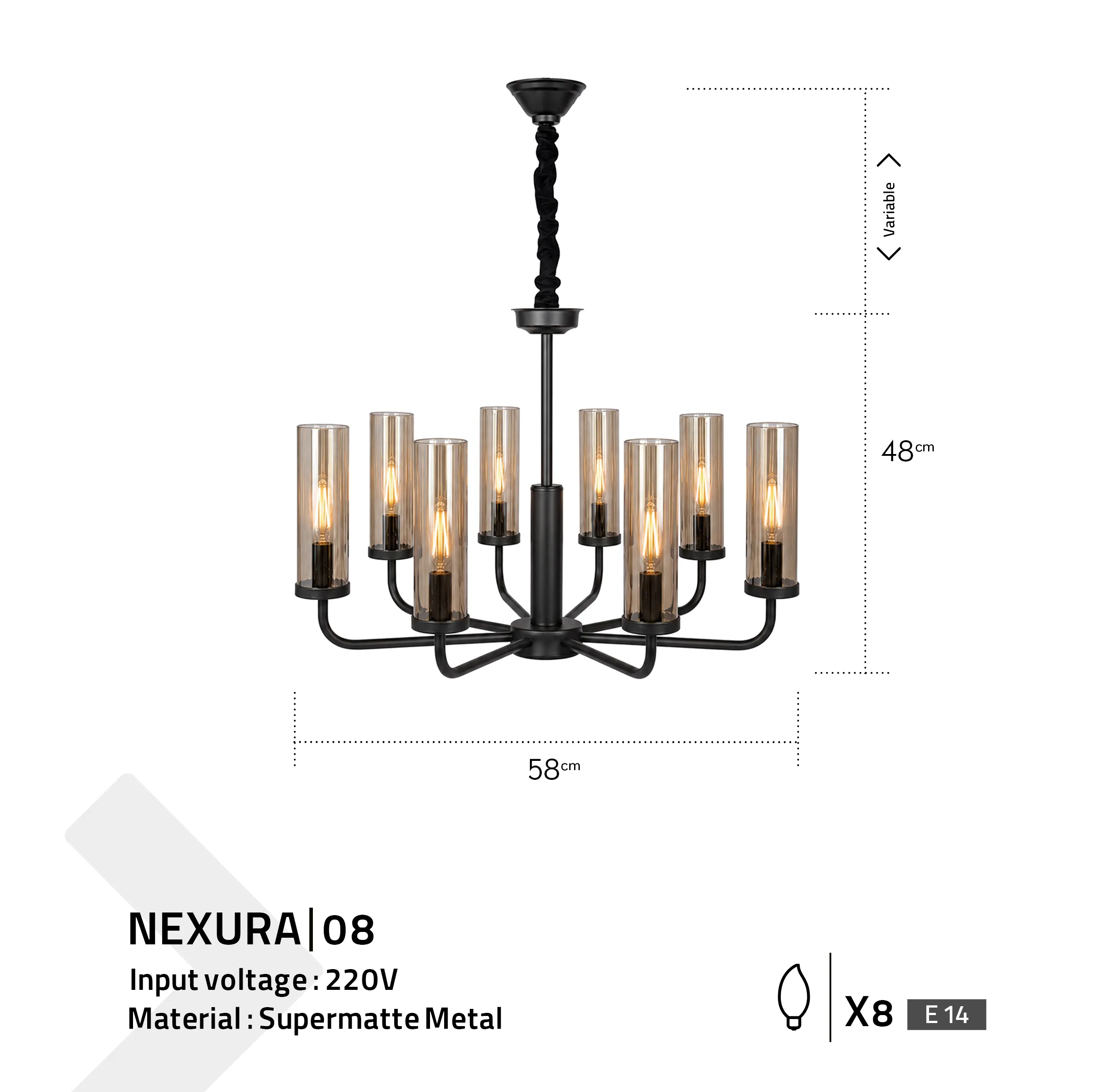 لوستر 8 شعله مدل مدرن Nexura-08
