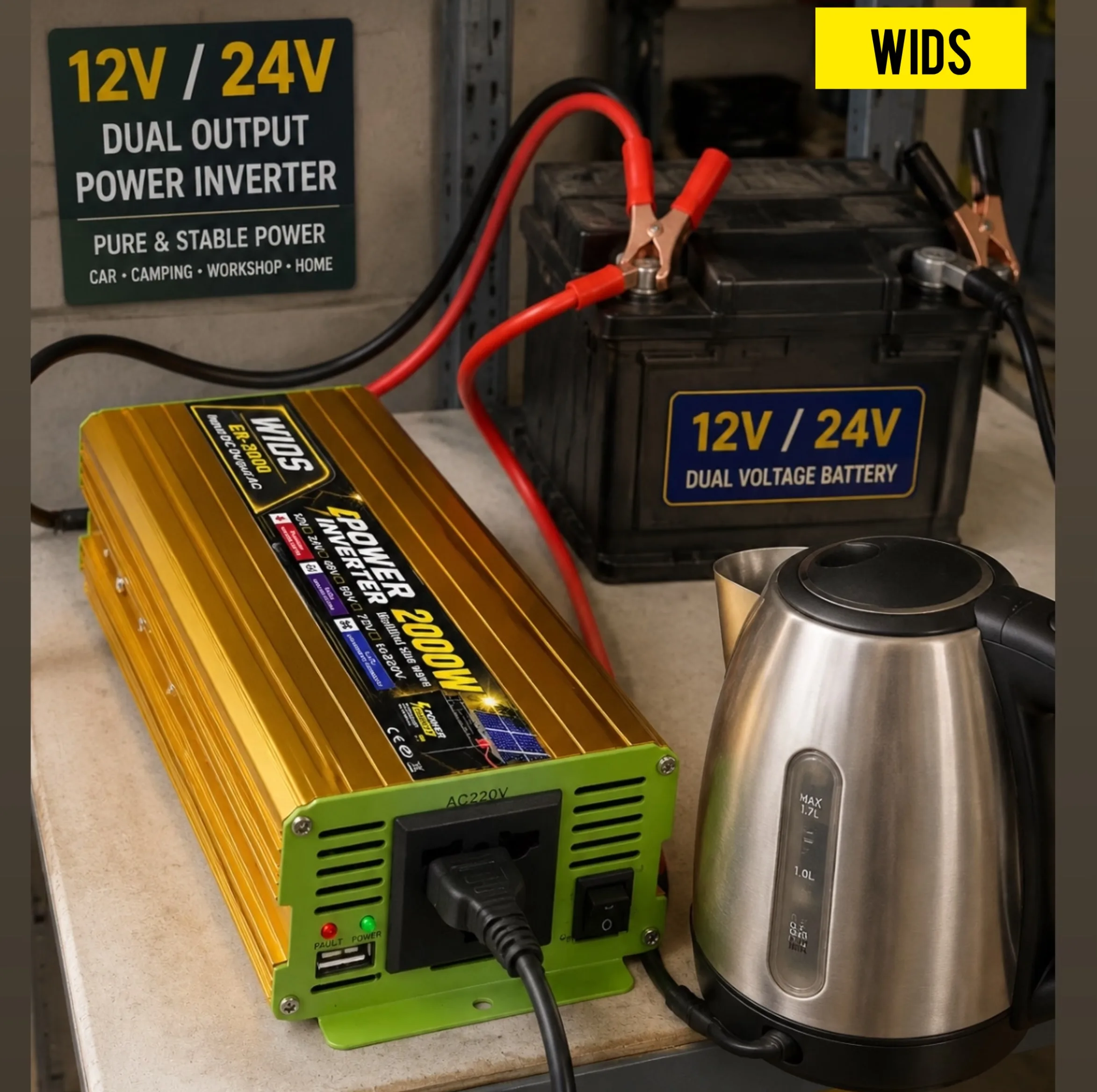 مبدل برق خودرو ویدز مدل 12V-24V-TO-220V-2000W