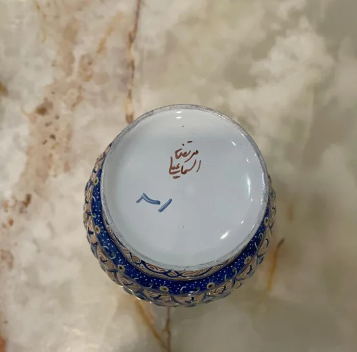 گلدان میناکاری اسماعیلی مدل خمره ای نقش برجسته کد 841159-5