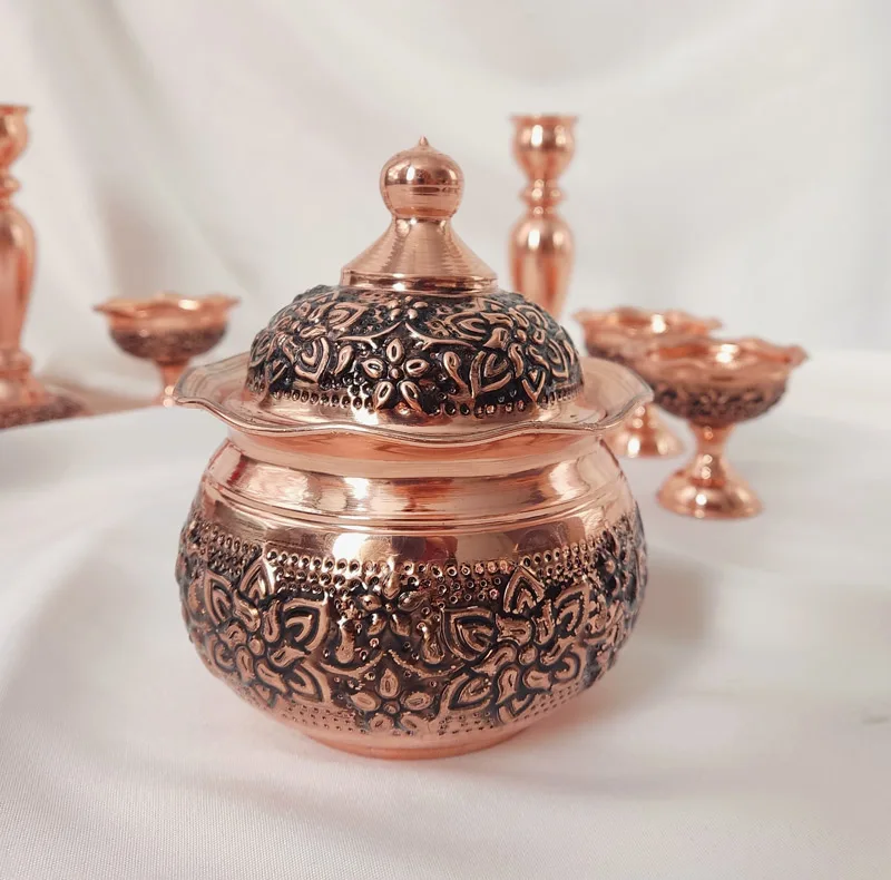 قندان مسی مدل قلم زنی کد ZH445