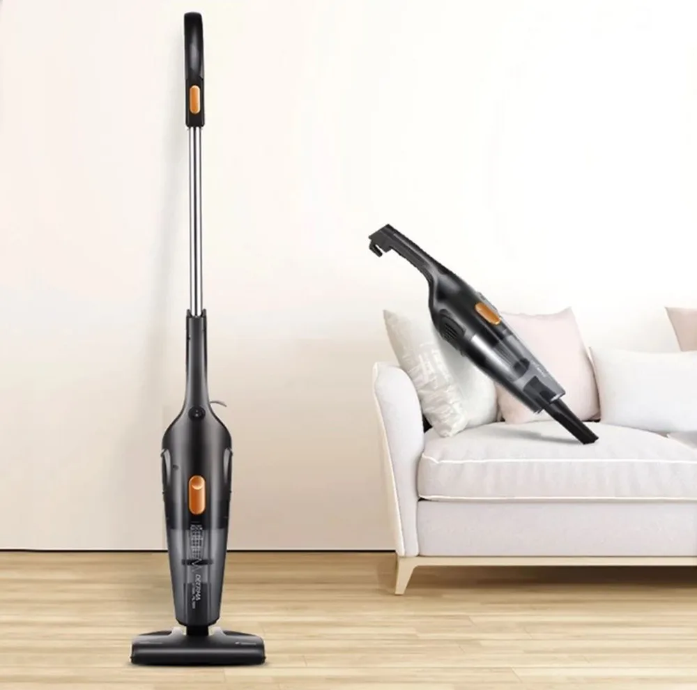 جارو شارژی عصایی درما مدل DX115C با قدرت موتور 600 وات، ظرفیت مخزن 1.2 لیتری، سیستم فیلتراسیون سیکلون و هپا، وزن 1.5 کیلوگرم و طول سیم 5 متر، مناسب برای تمیزکردن سطوح سرامیک، پارکت و سنگ