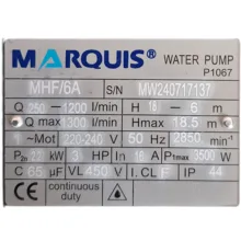 پمپ آب 3 اسب بخار مارکوئیس مدل MHF/6A