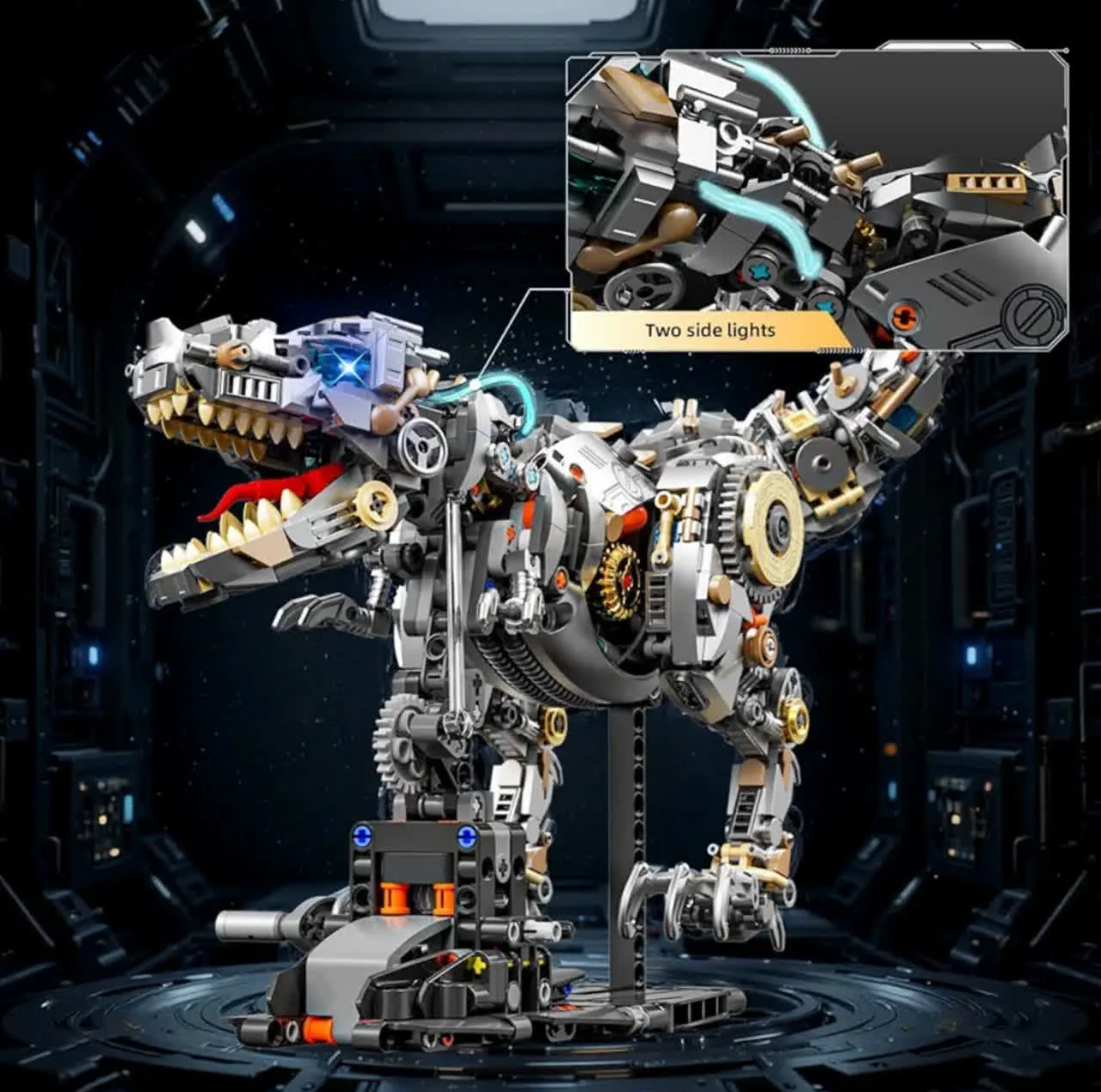 ساختنی 1268 تکه ناب سل مدل دایناسور تیرانوسوروس چراغدار به همراه پایه کد1268PCS DINOSAURS MECHANICAL NO13087