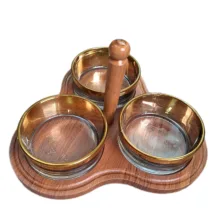 اردوخوری کریستال سه‌پیاله مدل W1320 با پوشش نانو، زیره و دسته چوبی مقاوم در برابر خط و خش، قابلیت استفاده با یا بدون دسته، طراحی مدرن و مناسب سرو تنقلات و هدیه