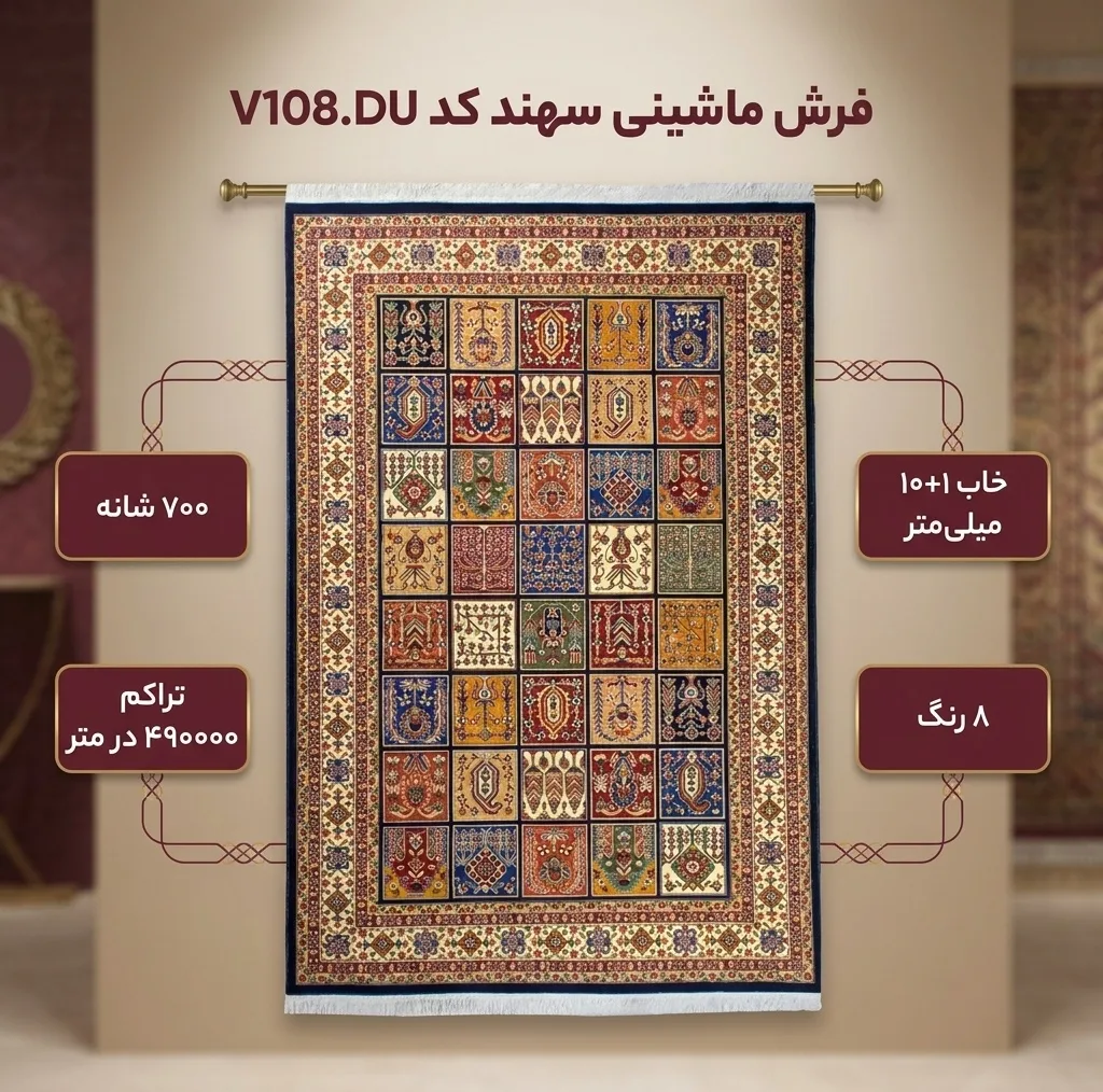 فرش ماشینی سهند کد V108.DU زمینه سورمه ای