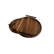 سینی دسته دار مدل چوب گردو طرح گرد سایز 30*30 سانتی متر