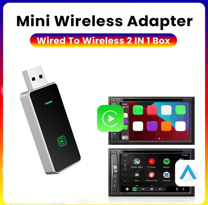 کارپلی و اندروید اتو مدل Wireless P7794 Carplay/Android Auto به همراه مبدل USB به USB-C