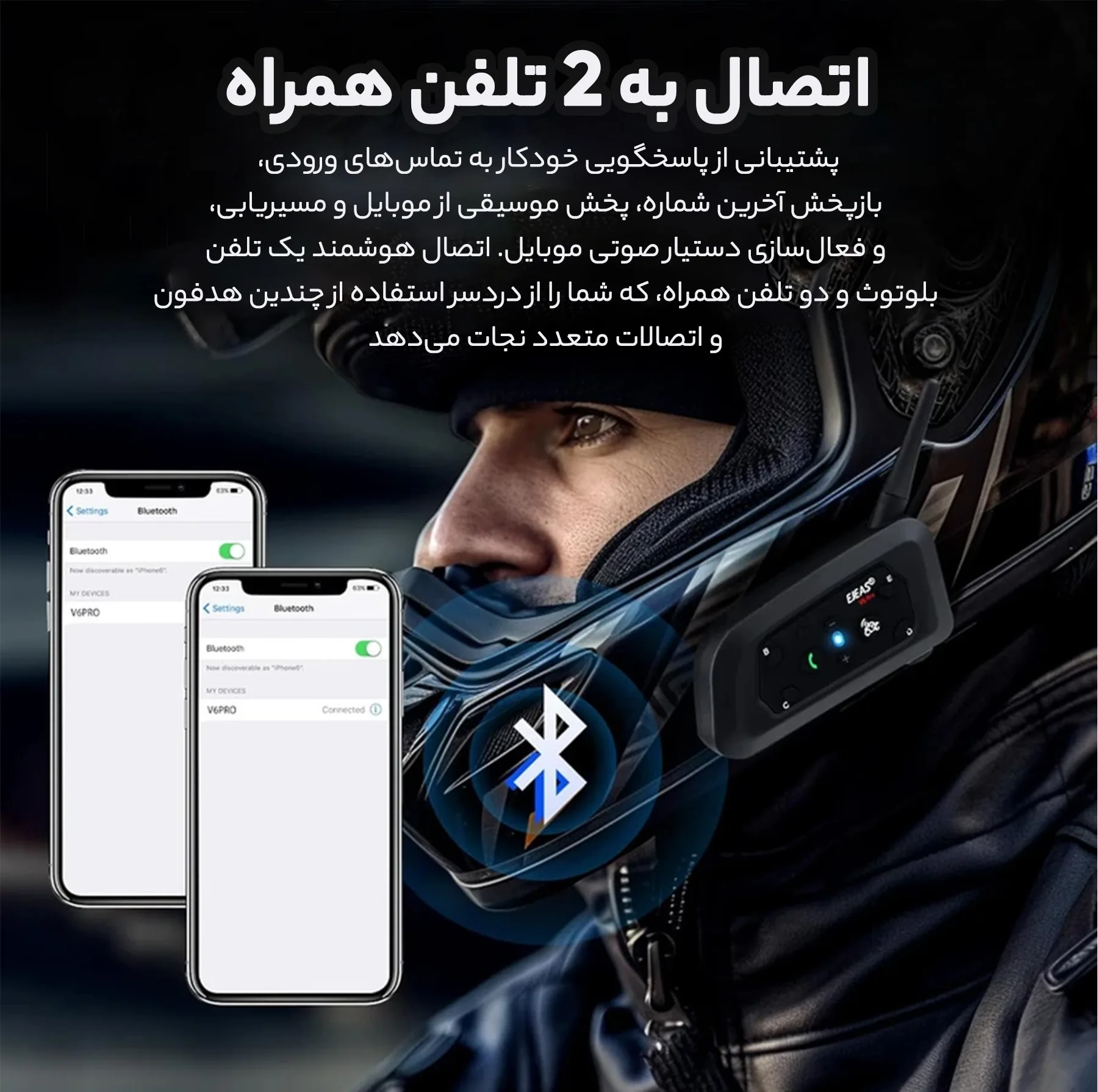 هدست کلاه کاسکت ایجاس مدل V6PRO