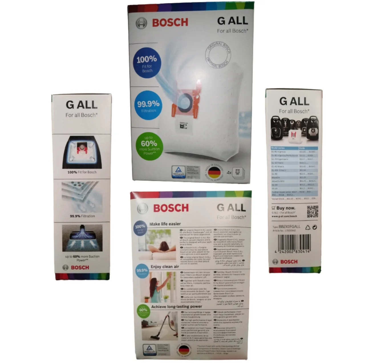 پاکت جاروبرقی مدل GALL مناسب برای جارو برقی های بوش و زیمنس بسته 4 عددی به همراه فیلتر موتور جارو برقی