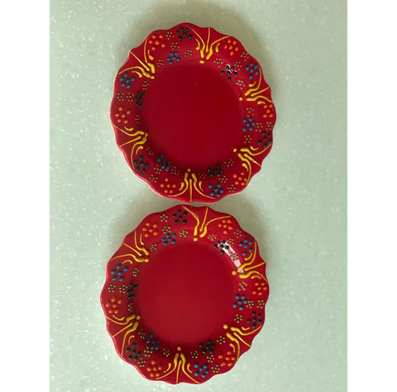 بشقاب میناکاری مدل نقش برجسته لب کنگره ای کد 138 بسته 12 عددی