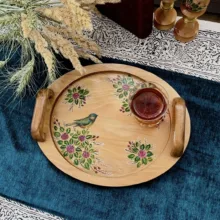سینی دسته دار مدل نقاشی مدل گل و مرغ سایز 27*21 سانتی متر