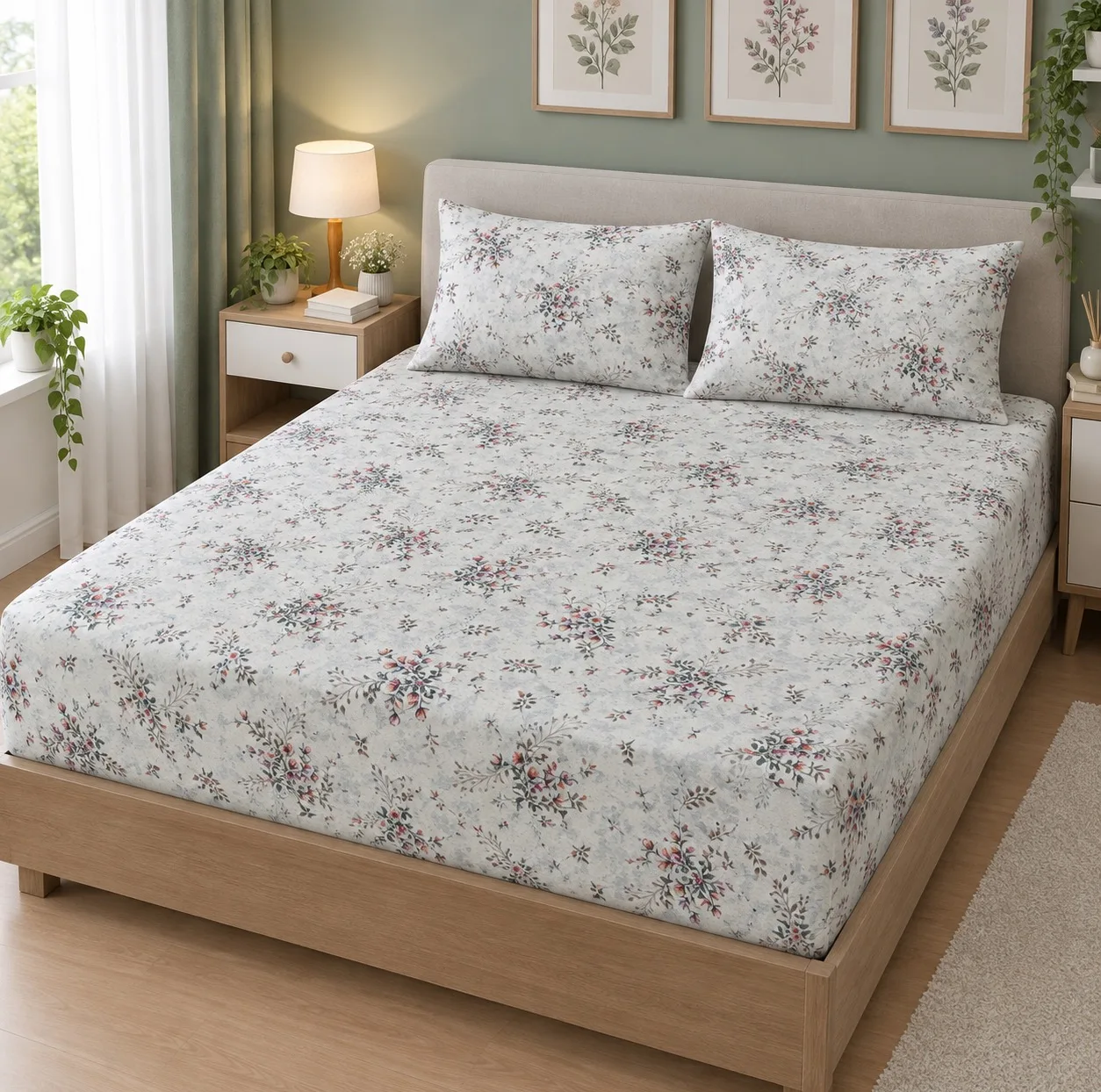 ملحفه نخی مدل کشدوز گلریز دو نفره سایز 180x200 سانتی متر