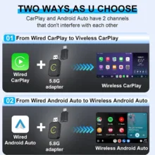 کارپلی و اندروید اتو مدل Wireless CarPlay/Android Auto Q1M به همراه مبدل USB به USB-C