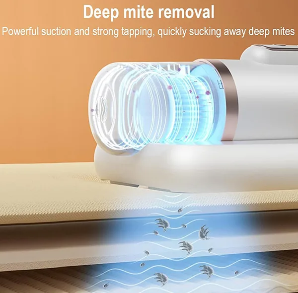جارو شارژی تخت خواب MDHL مدل UV با مکش قوی، نور UV ضدعفونیکننده، فیلتر HEPA سهگانه، 2 سرعت و باتری شارژی 1200mAh