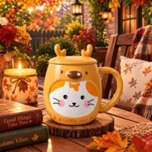 ماگ سرامیکی درب دار مدل گربه ای