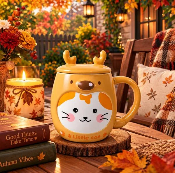 ماگ سرامیکی درب دار مدل گربه ای