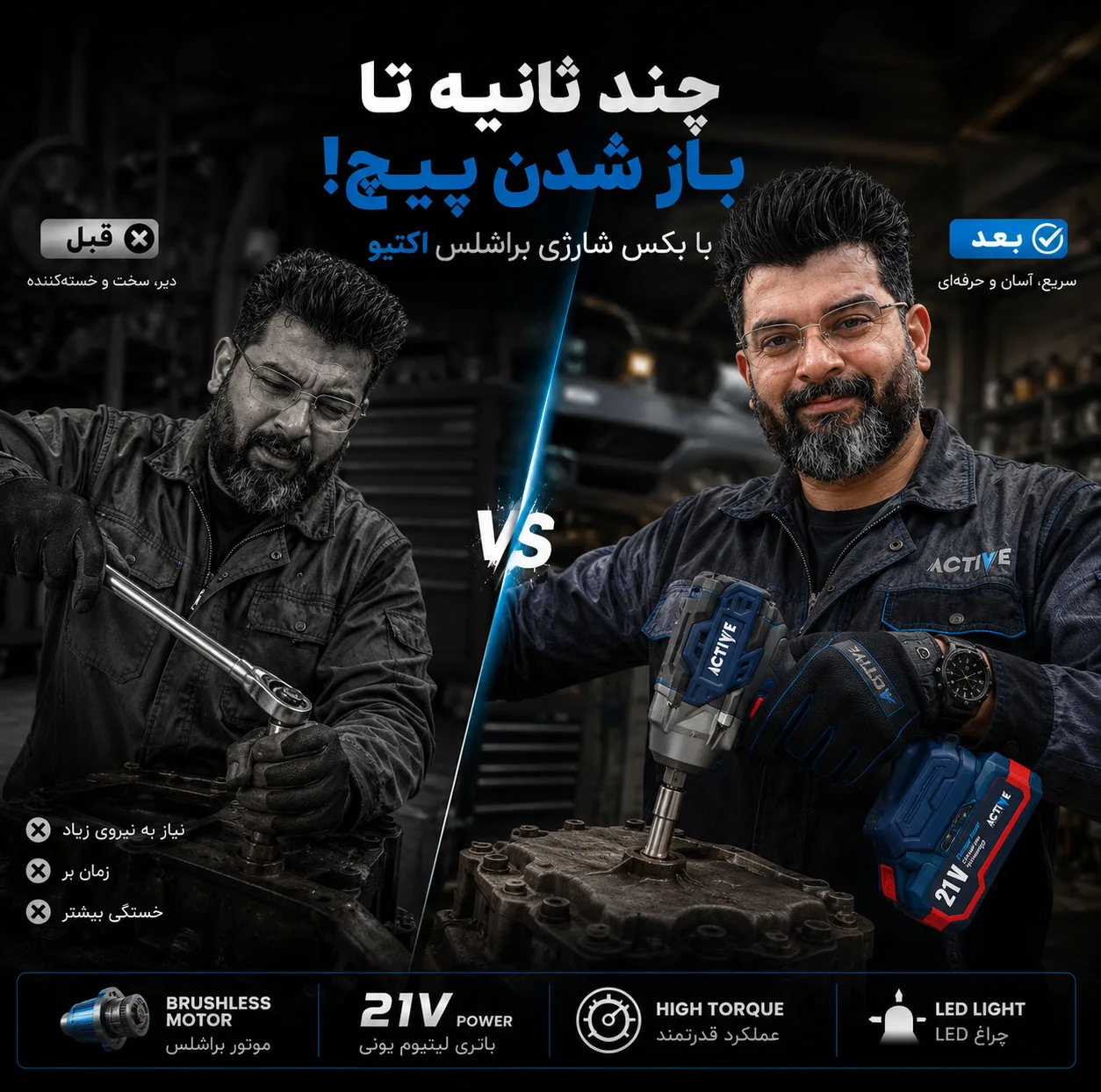 آچار بکس شارژی صنعتی اکتیو مدل AC_7826CH درایو 1/2 میلی متر