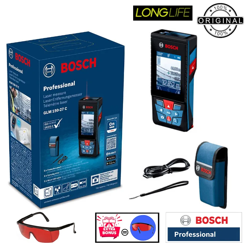 متر لیزری بوش مدل دوربین دار GLM 150-27 C Professional Extra Glass Red Laser 2 برد 150 متر