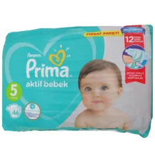 پوشک کودک پریما ترک مدل Aktif bebek چسبی سایز 5 بسته 46 عددی