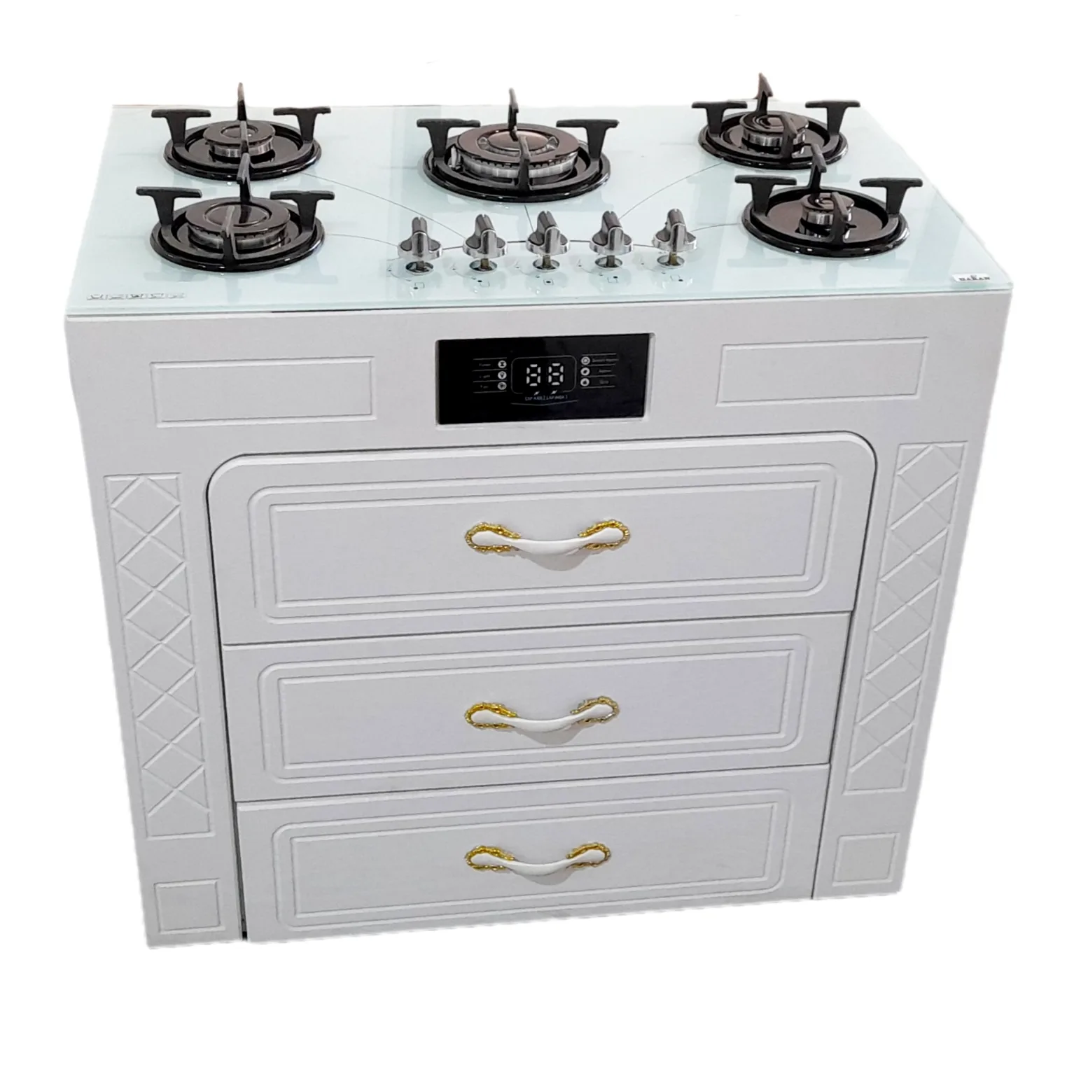 اجاق گاز 5 شعله هاکان مدل صفحه شیشه ولوم بالا سه کشو1230