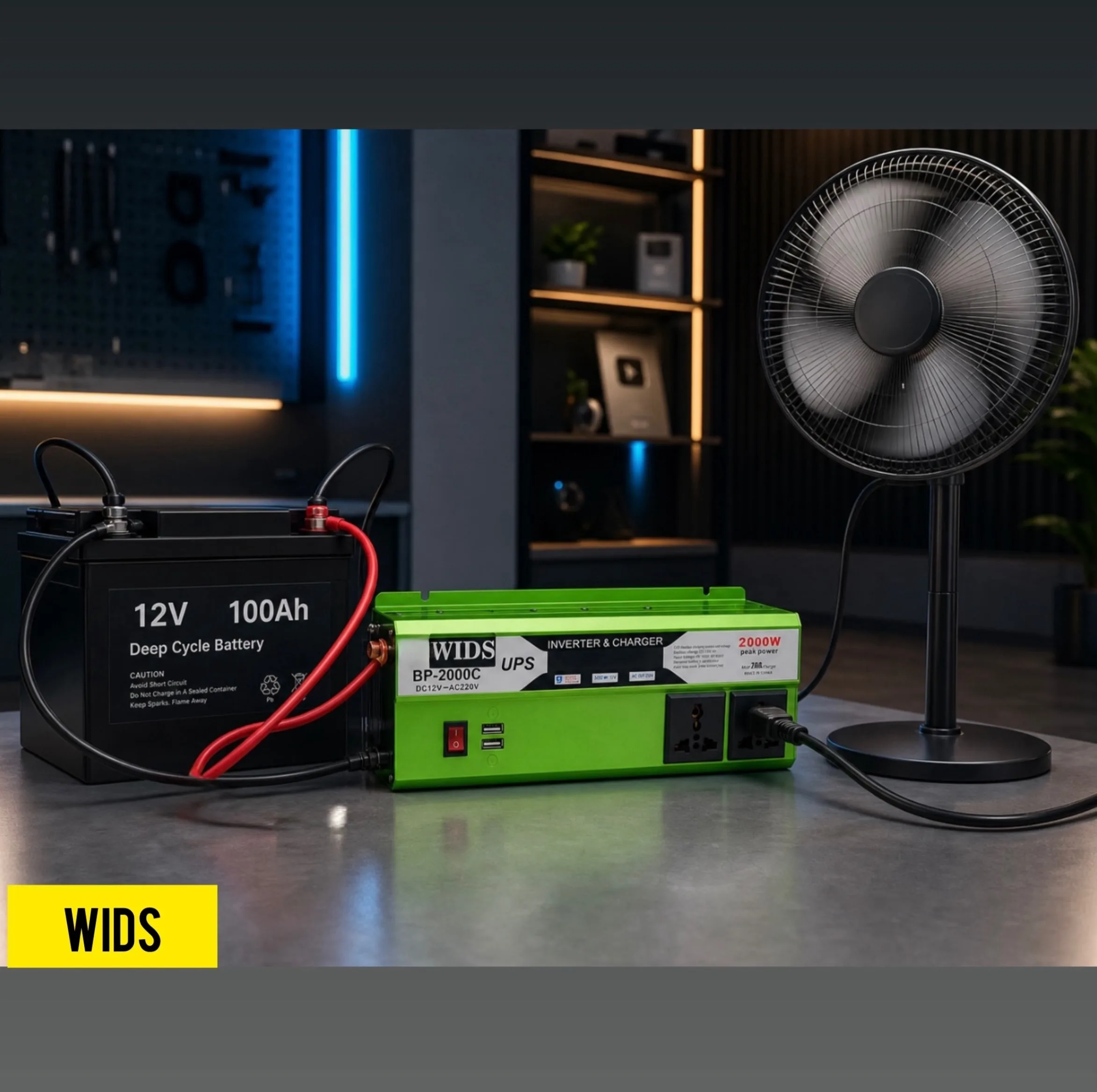 مبدل برق خودرو ویدز مدل شارژر دار 20 آمپر کد 12V-TO-220V-2000W