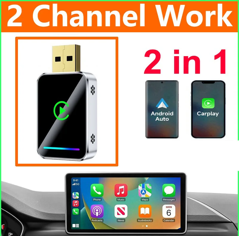 کارپلی و اندروید اتو مدل Wireless CarPlay/Android Auto Q1JS به همراه مبدل USB به USB-C