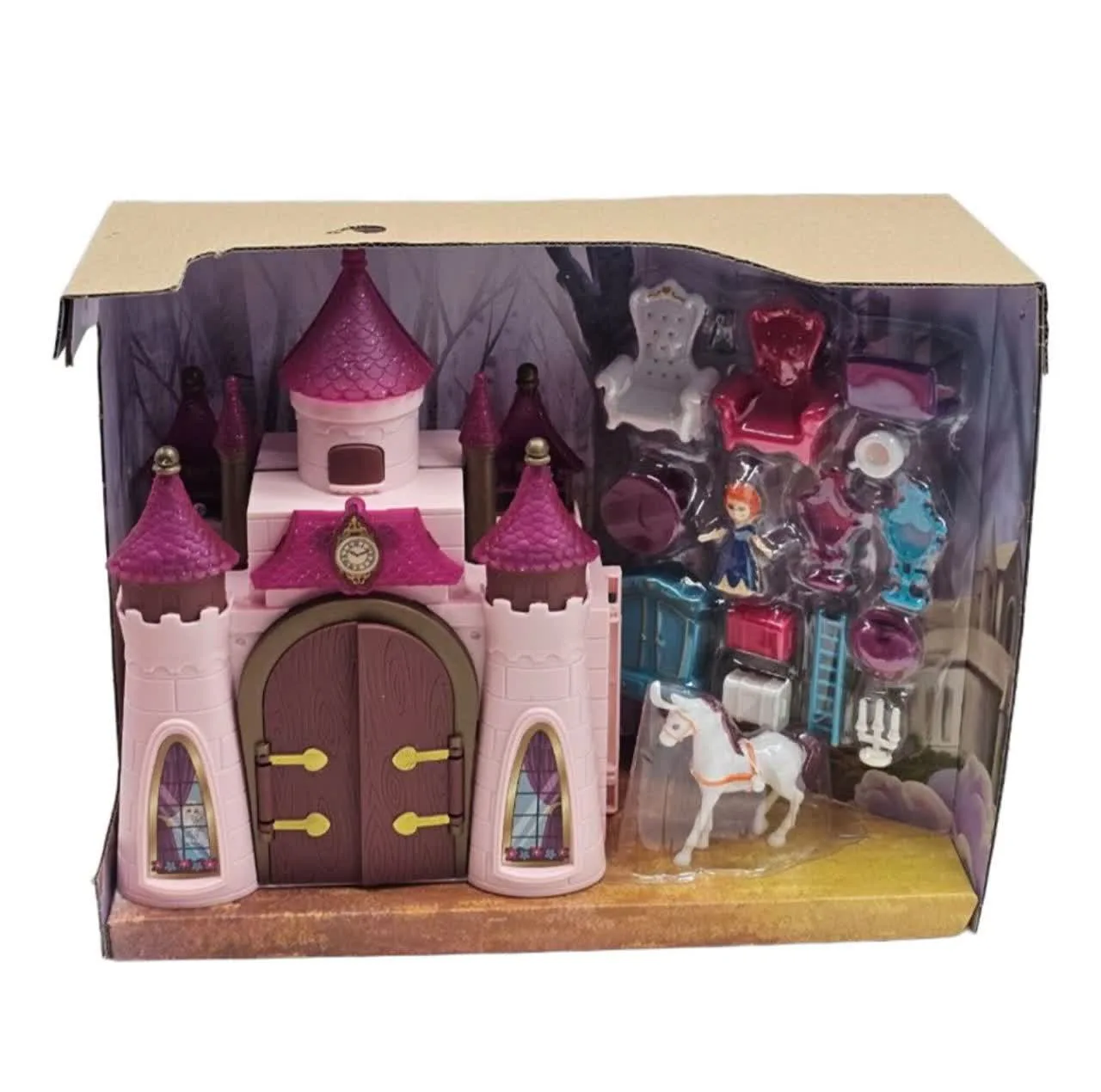اسباب بازی ناب سل مدل خانه عروسکی طرح قصر رویایی سقف اکلیلی موزیکال چراغدار کد FUNNY DREAM CASTLE مجموعه 16 عددی