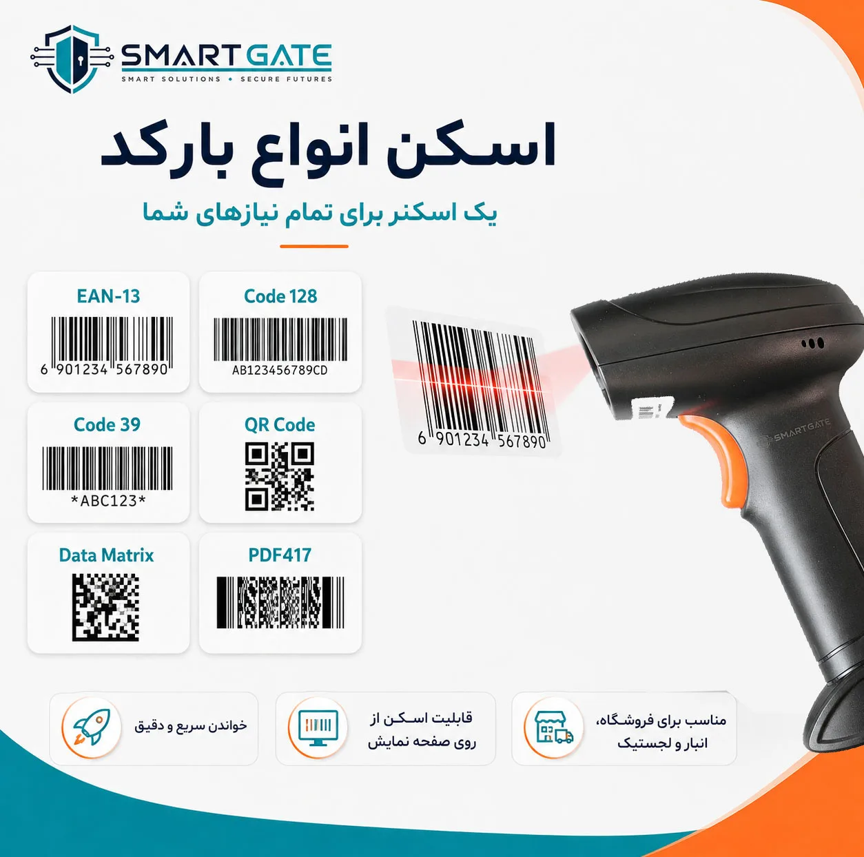 بارکدخوان دو بعدی بی‌سیم اسمارت گیت مدل U12-W