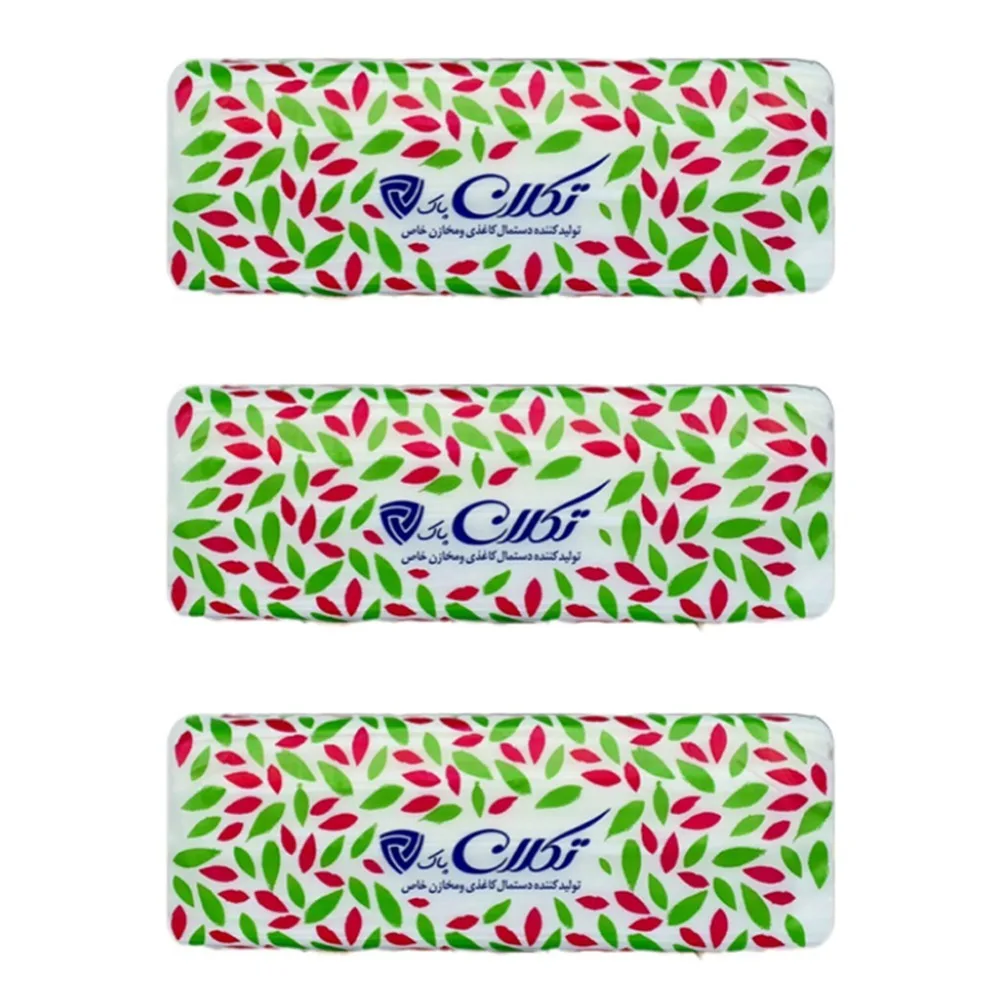 دستمال حوله ای دو لایه تکلان پاک طرح برگ بسته 3 عددی