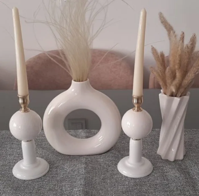شمعدان نورهام مدل POONY-WHITE مجموعه 2 عددی