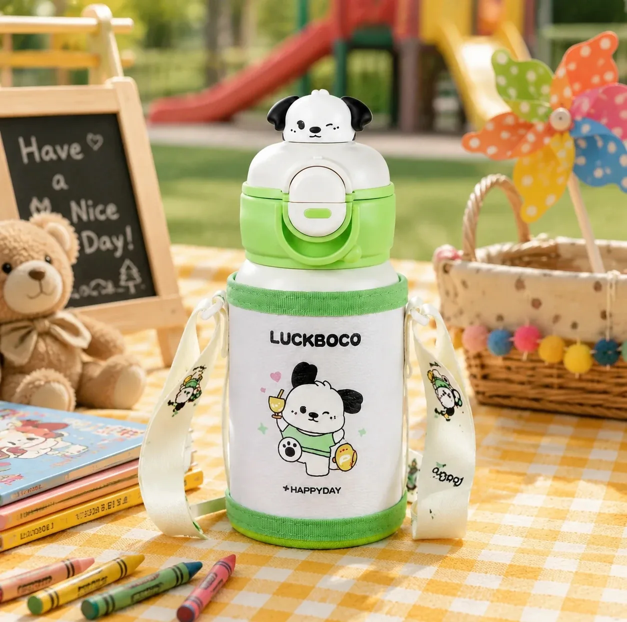 قمقمه کودک مدل دو حالته کیف دار LUCKBOCO گنجایش 0.5 لیتر