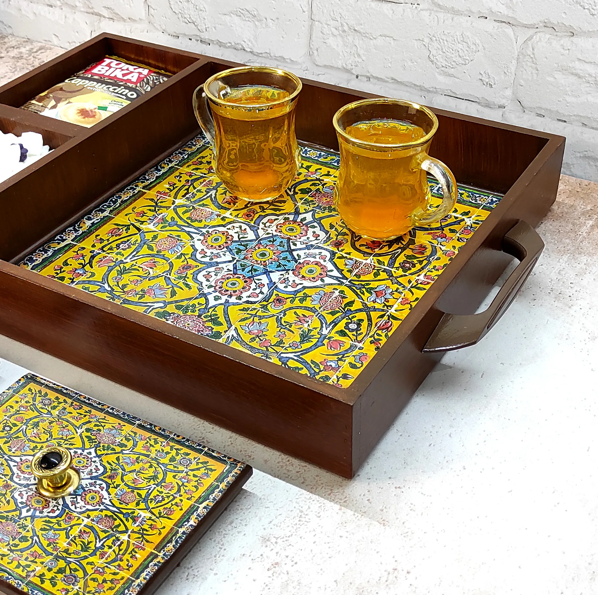 سینی چوبی رزینی مدل نوش نگار کد34