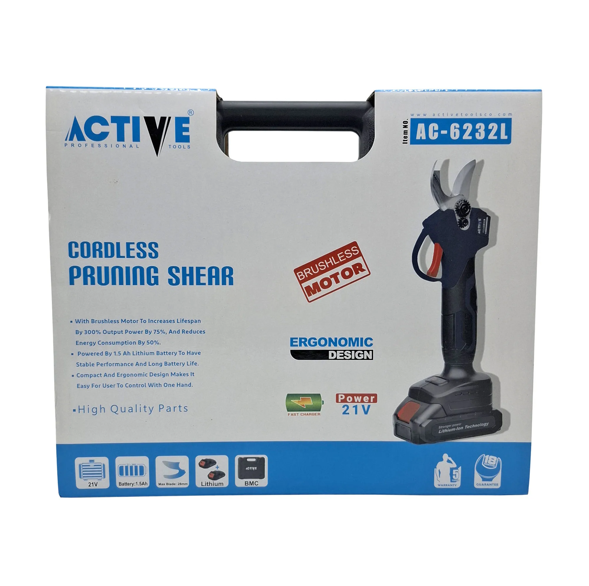 قیچی شارژی باغبانی براشلس اکتیو مدل AC-6232L کد 42 سایز 11 اینچ