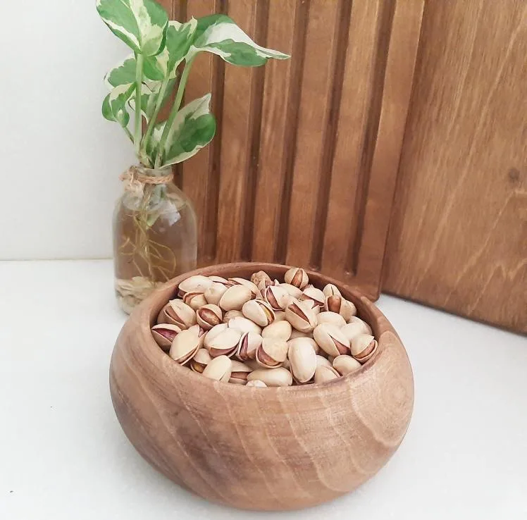 آجیل‌خوری چوبی خمره‌ای کد 04، مناسب سرو آجیل، خشکبار و ترشی، بادوام و ضدآب، شستشو با دست