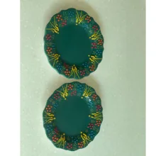 بشقاب میناکاری مدل نقش برجسته طرح لب کنگره ای کد 134 بسته 6 عددی