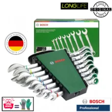 آچار یکسر تخت و یکسر رینگی جغجغه‌ای بوش مدل فوق حرفه ای کد DIN3113-2007 بسته 8 عددی