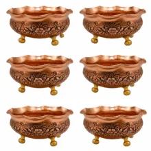 آجیل خوری مسی مدل پیاله آجیل خوری مسی کد 1393 مجموعه 6 عددی