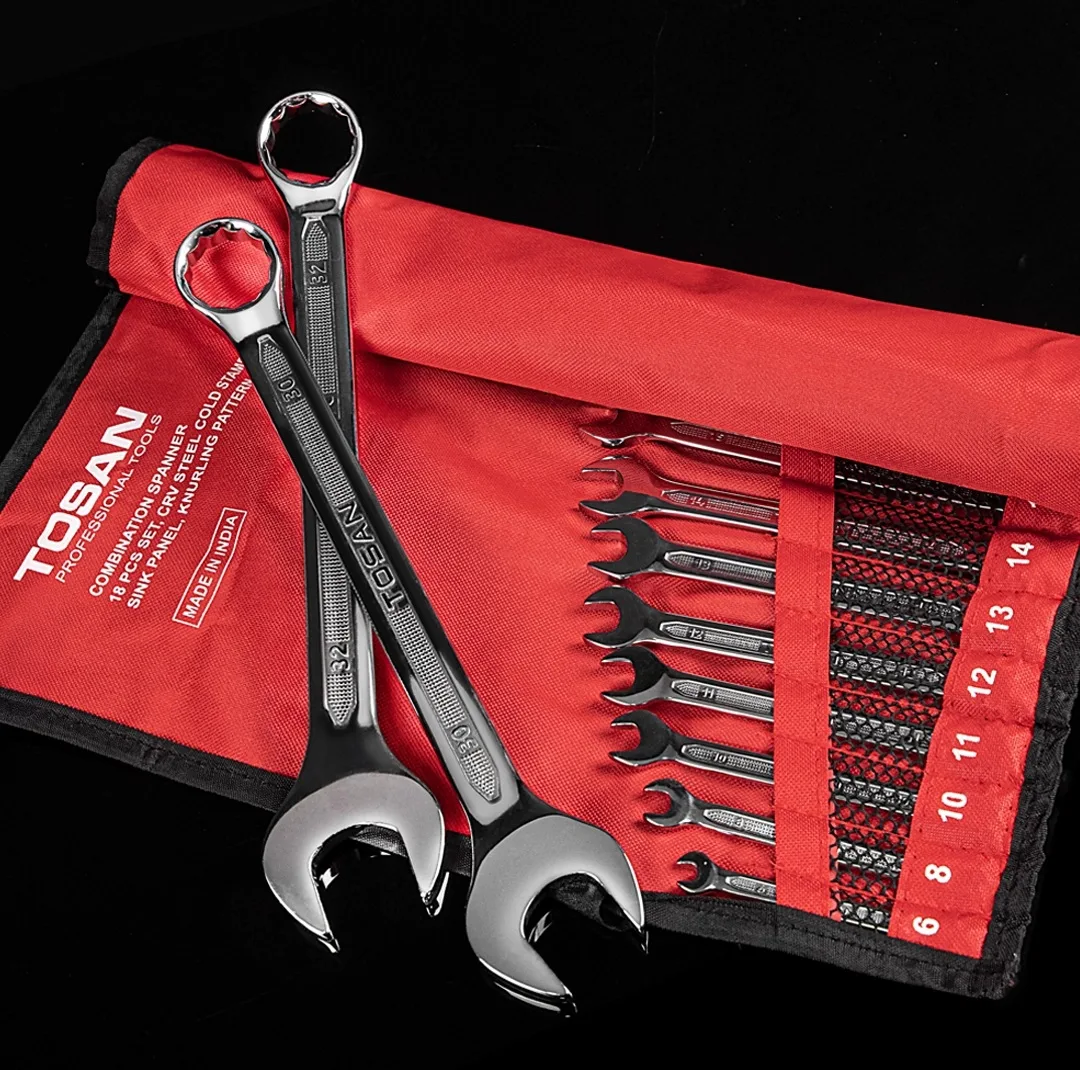 آچار یکسر تخت و یکسر رینگی توسن مدل TI101-S18 بسته 18 عددی