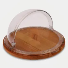 کیک‌خوری و شیرینی‌خوری لیمون مدل پایه چوبی با درپوش اکرلیک شفاف، ابعاد 30x30x17 سانتی‌متر، ساخت ایران، مناسب محافظت و نمایش کیک و دسر، شست‌وشوی دستی