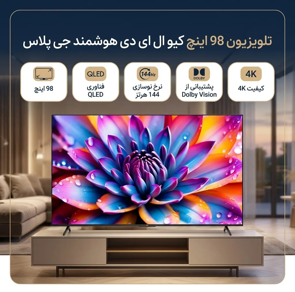 تلویزیون 98 اینچ کیو ال ای دی هوشمند جی پلاس مدل GTV-98SQ878SP