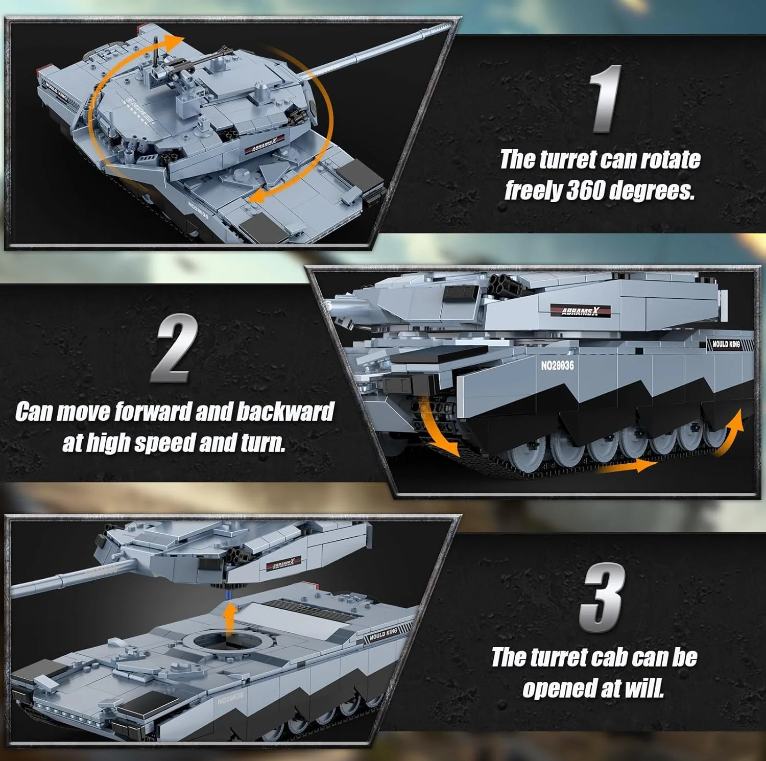 ساختنی 1192 تکه مولد کینگ مدل 20036 تانک ABRAMS-X