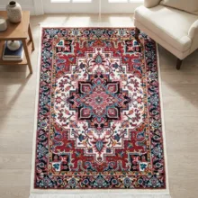 فرش ماشینی سهند طرح هریس کد P648.5J زمینه کرم