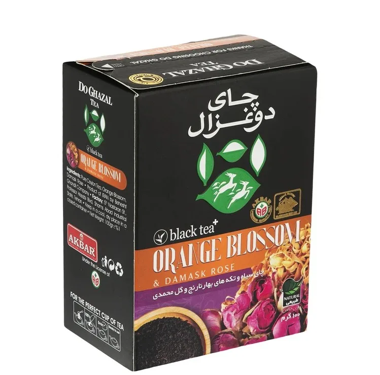 چای سیاه و تکه های بهار نارنج و گل محمدی دوغزال - 200 گرم بسته 2 عددی