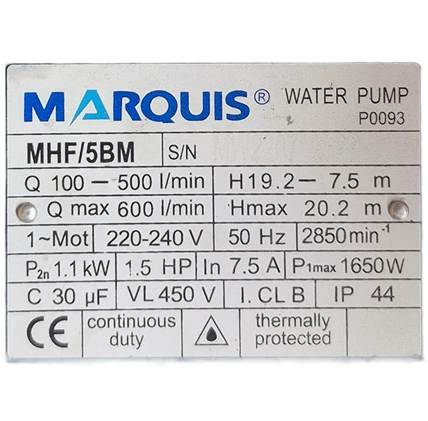 پمپ آب 1.5 اسب بخار مارکوئیس مدل MHF/5BM