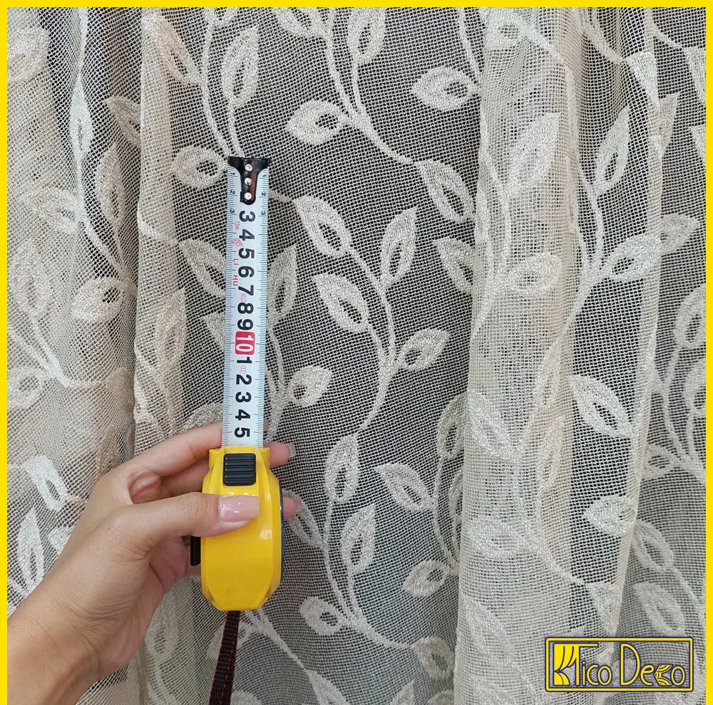 پرده پانچ تیکو دکو مدل تور راشل کادکا طرح برگی دالبوردار سایز 280 × 225 سانتی‌متر مجموعه‌ 2 عددی