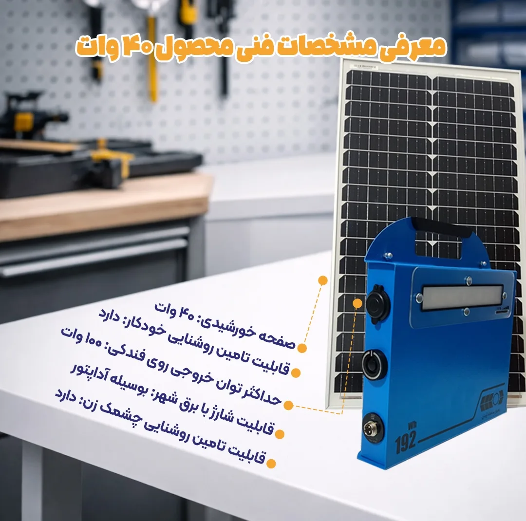 پکیج برق خورشیدی اضطراری 192 وات رساما مدل R192LIF40