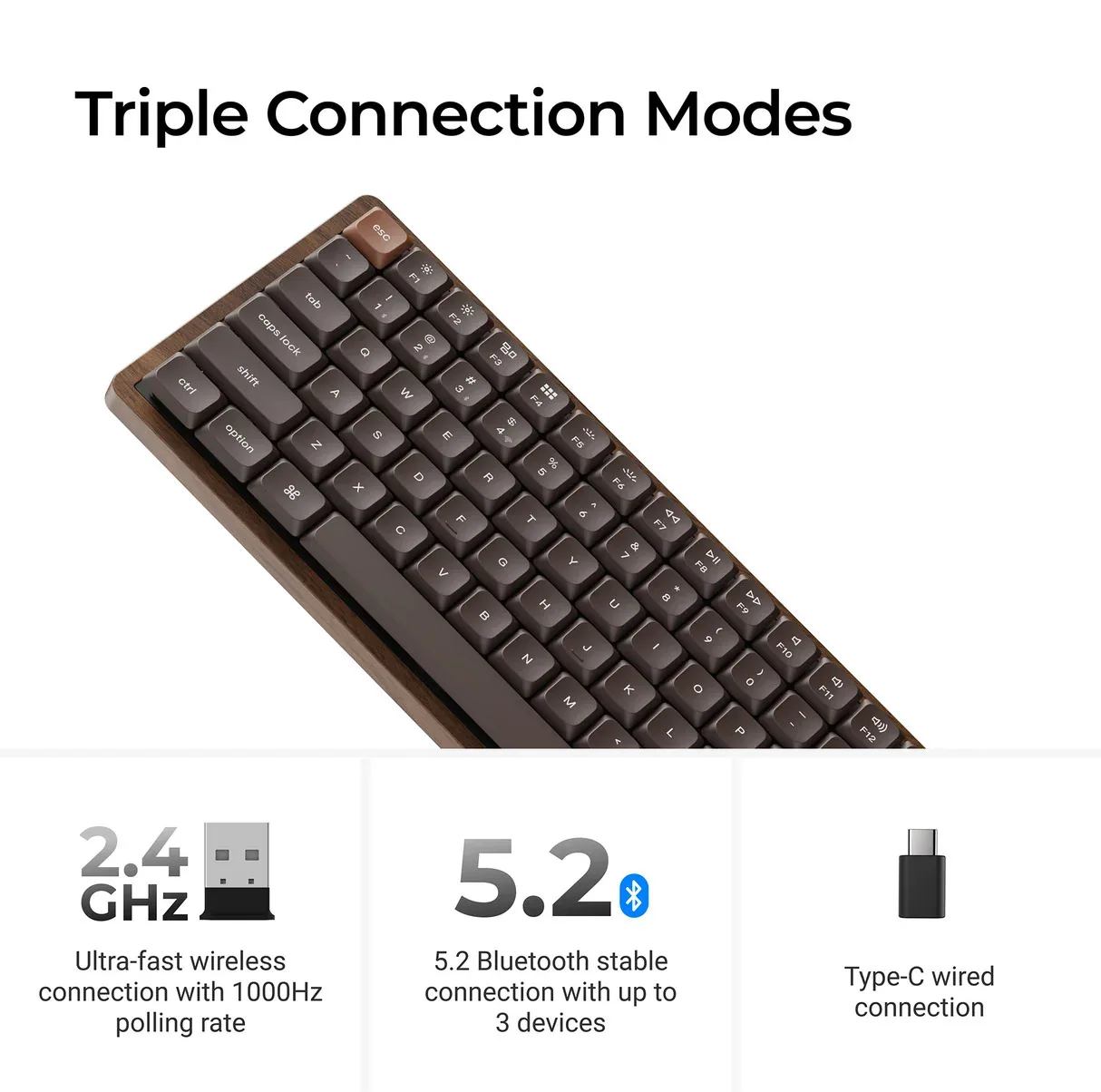 کیبورد گیمینگ کیکورن مدل K3 Max All-Wood Special Edition Brown Switch