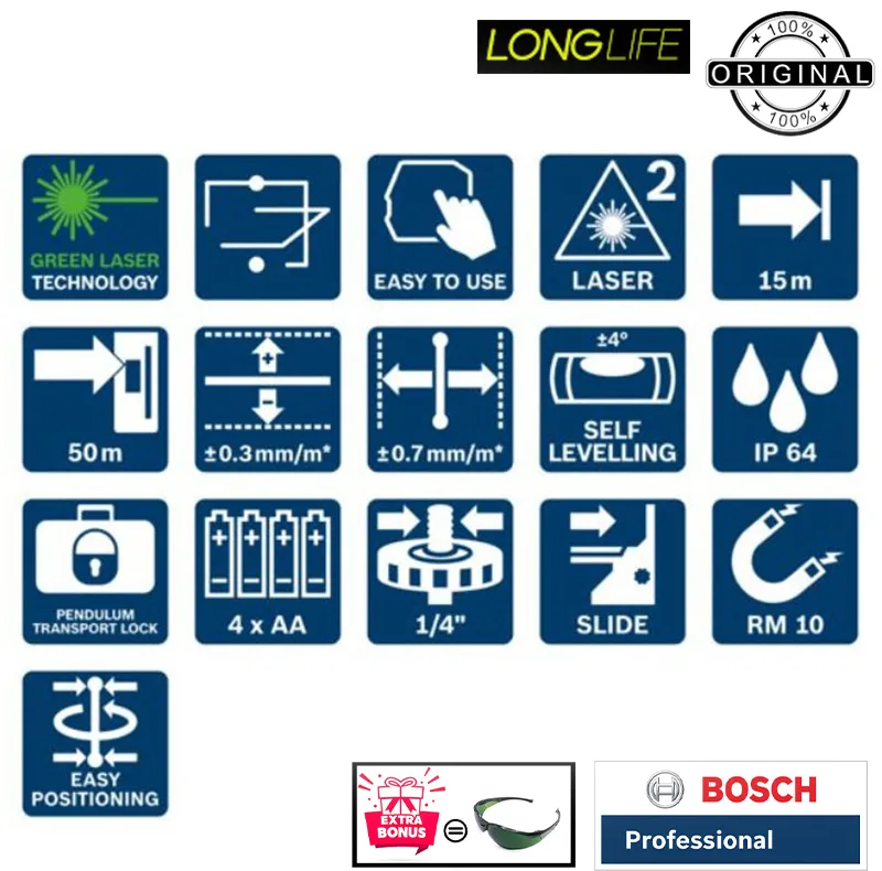 تراز لیزری بوش مدل فوق هوشمند GCL 2-50 G BOX + RM10 + BT150